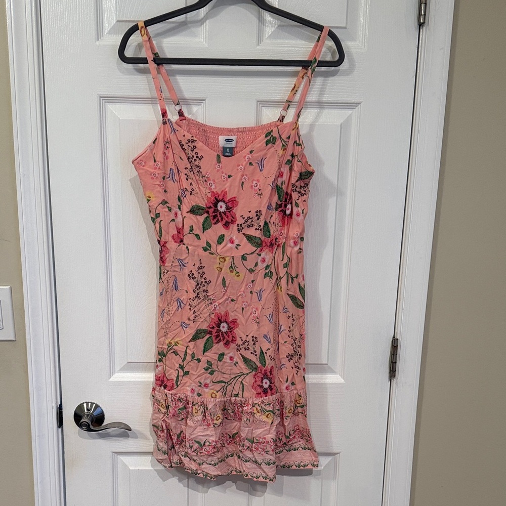 Old Navy Pink Floral Summer Dress with Smocked Back